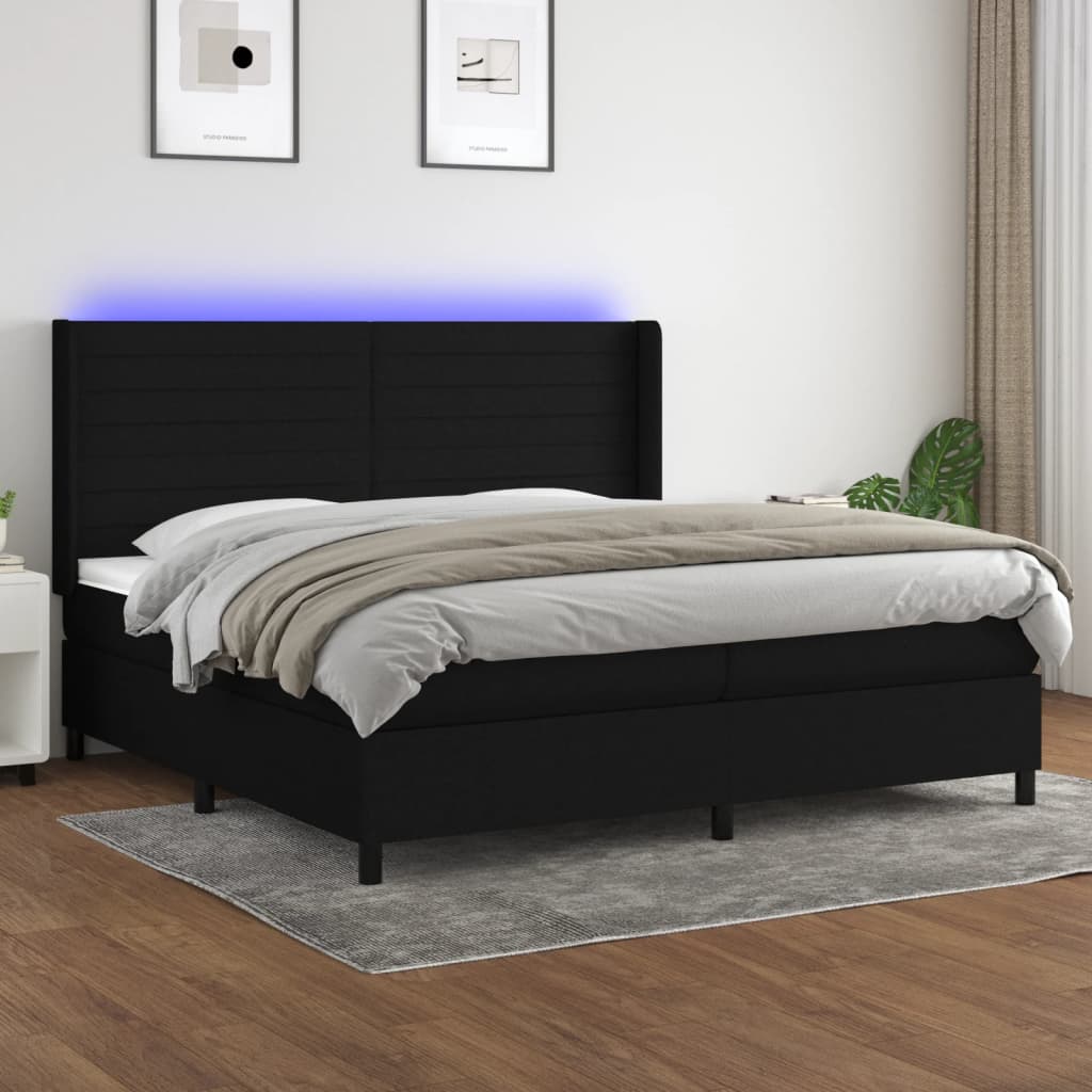 vidaXL Box spring postel s matrací a LED černá 200x200 cm textil