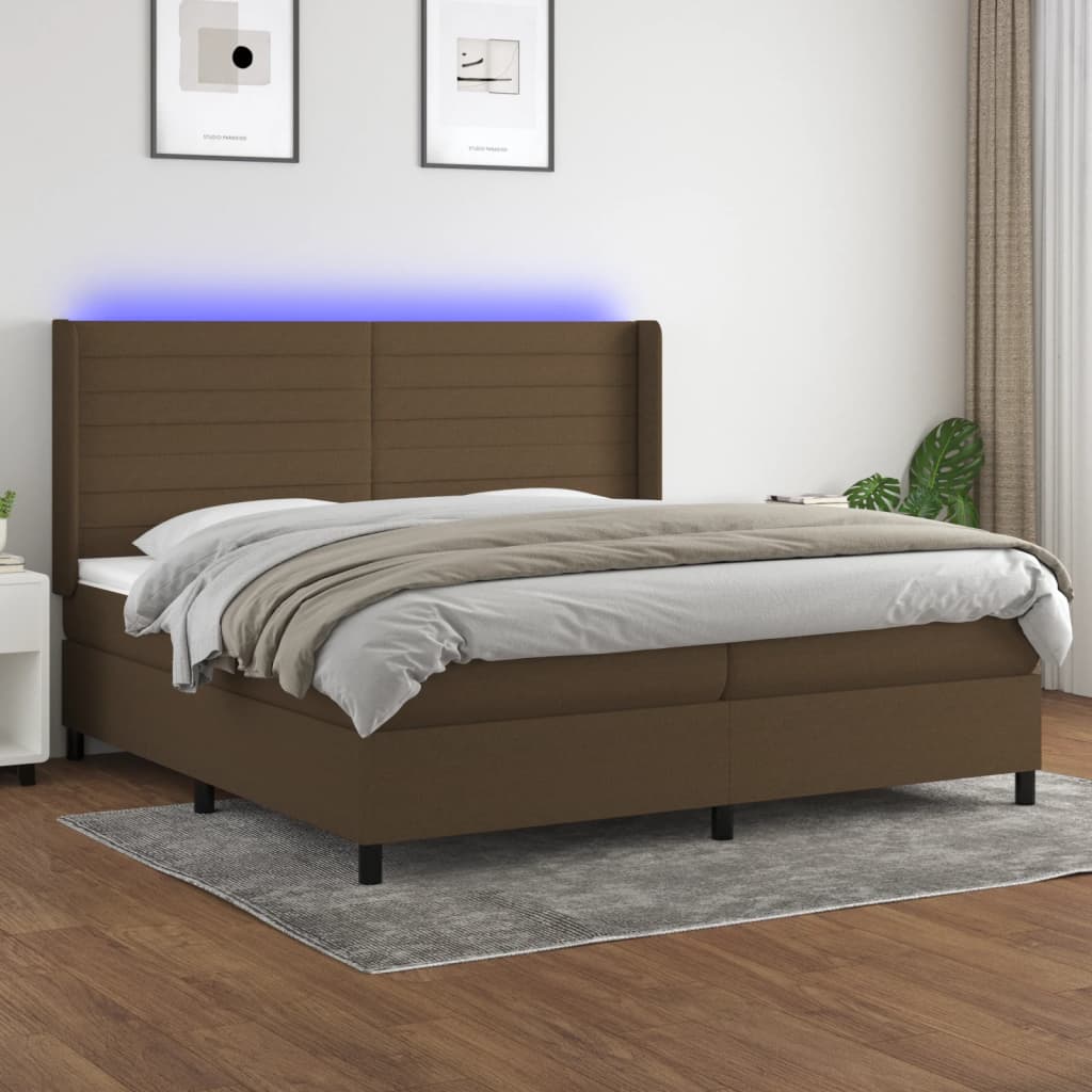 vidaXL Boxspringbett mit Matratze & LED Dunkelbraun 200x200 cm Stoff