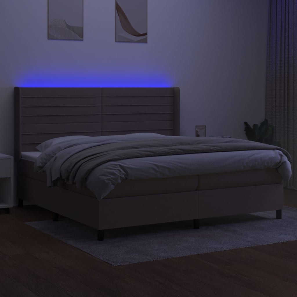 vidaXL Boxspring met matras en LED stof taupe 200x200 cm afbeelding