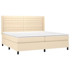 Box spring postel s matrací a LED krémová 200x200 cm textil - obrázek 4