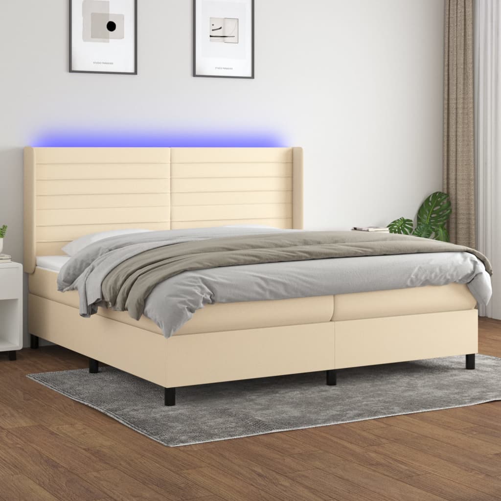 Boxspringbett mit Matratze & LED Creme 200×200 cm Stoff