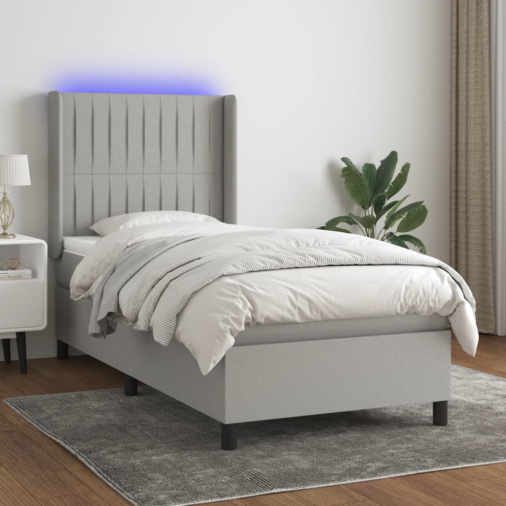 vidaXL Boxspringbett mit Matratze & LED Hellgrau 80x200 cm Stoff