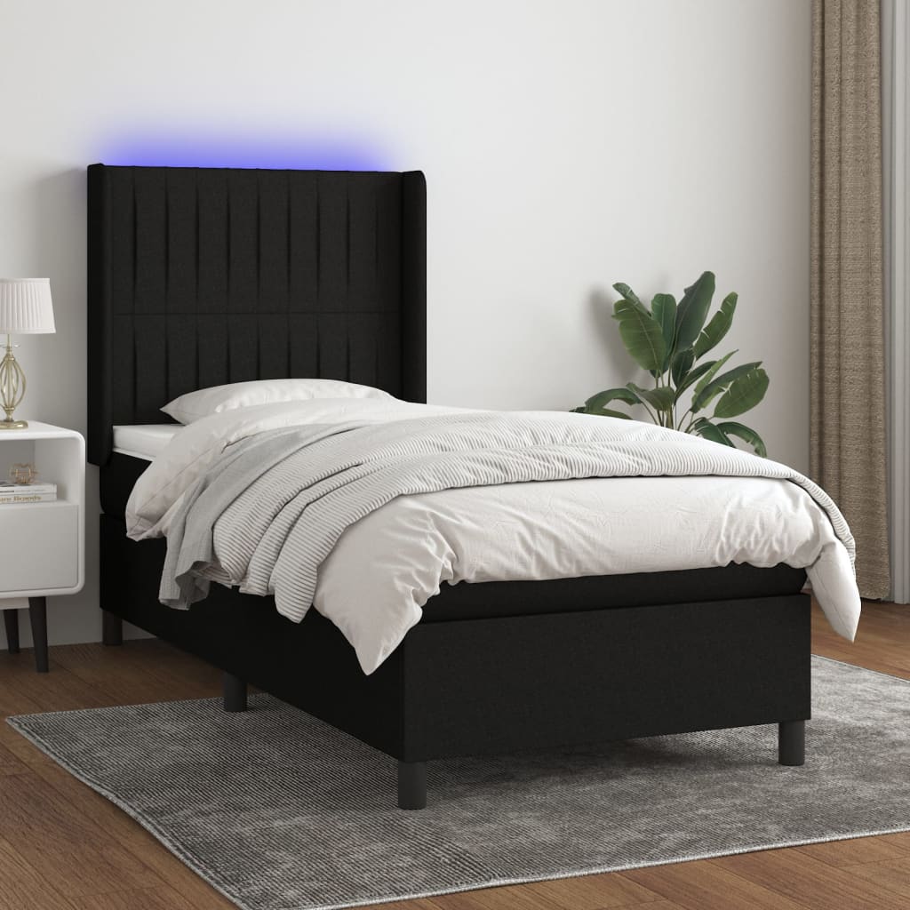 vidaXL Boxspringbett mit Matratze & LED Schwarz 80x200 cm Stoff