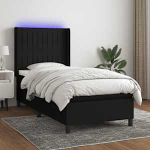 Box spring postel s matrací a LED černá 80 x 200 cm textil - obrázek 1