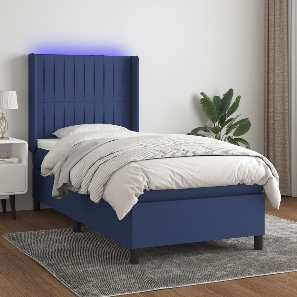 Box spring postel s matrací a LED modrá 80 x 200 cm textil