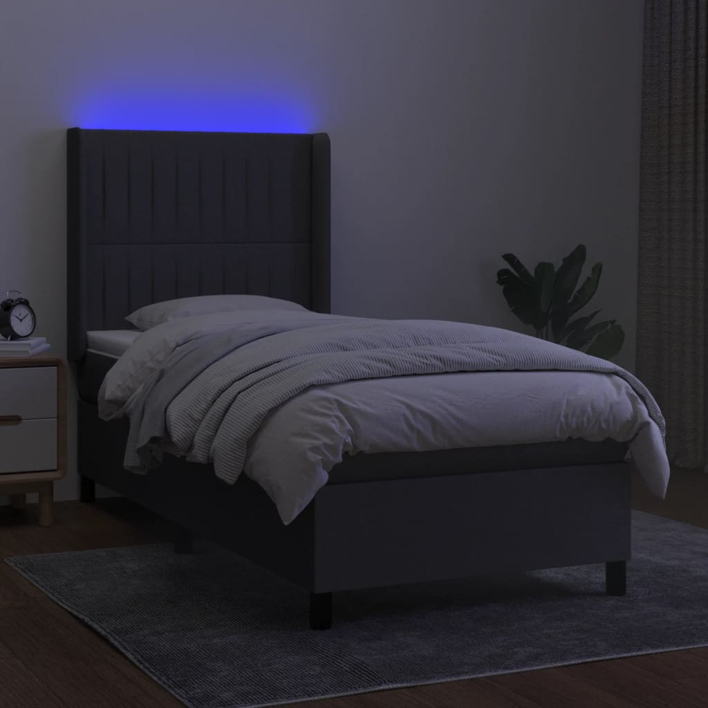 vidaXL Boxspring met matras en LED stof donkergrijs 90x190 cm afbeelding