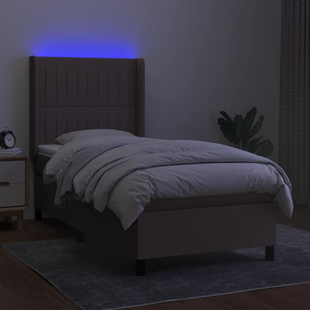vidaXL Boxspring met matras en LED stof taupe 90x190 cm afbeelding