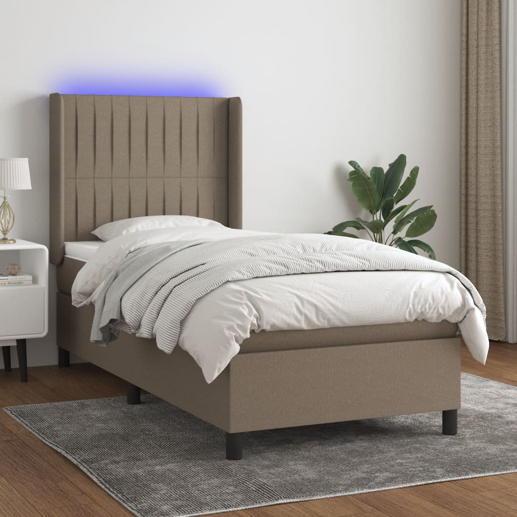 Box spring postel s matrací a LED taupe 90x190 cm textil