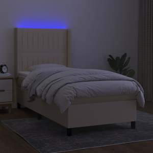 Box spring postel s matrací a LED krémová 90x190 cm textil - obrázek 3