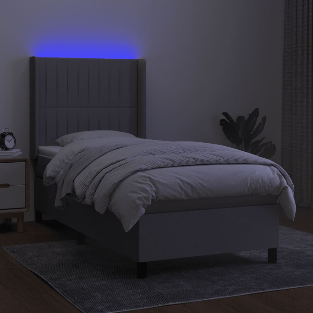 Thumbnail - vidaXL Boxspringbett mit Matratze & LED Hellgrau 90x200 cm Stoff