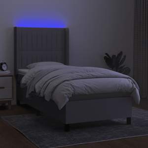 Box spring postel s matrací a LED světle šedá 90x200 cm textil - obrázek 3