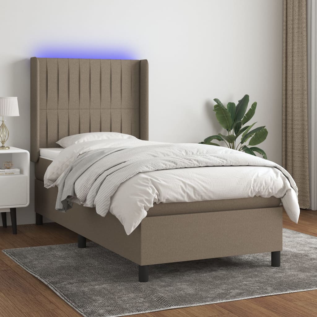 vidaXL Boxspringbett mit Matratze & LED Taupe 90x200 cm Stoff