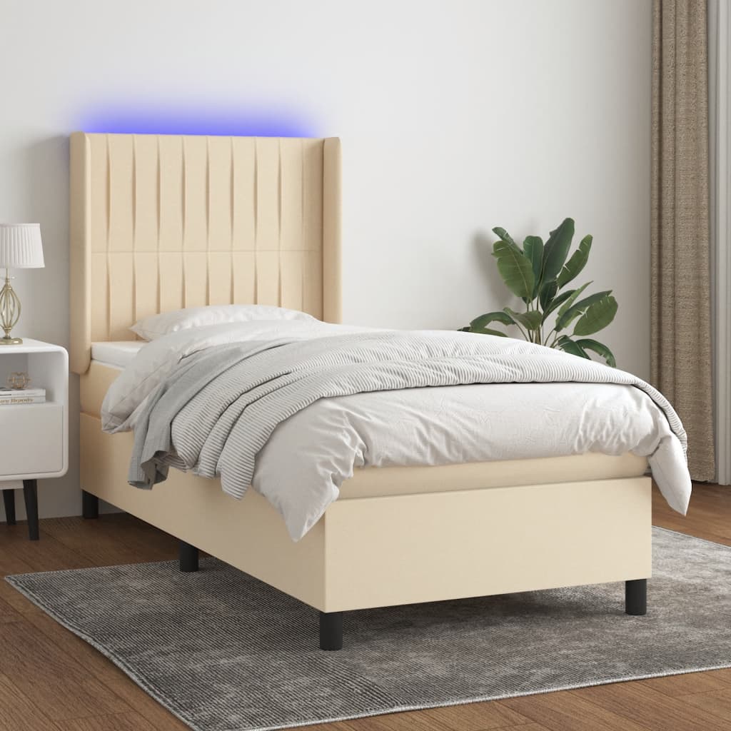 vidaXL Boxspringbett mit Matratze & LED Creme 90x200 cm Stoff