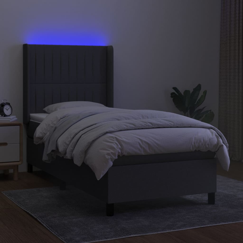 Box spring postelja z vzmetnico LED temno siva 100x200 cm blago