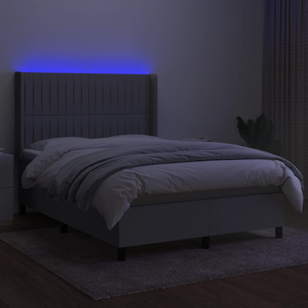 vidaXL Boxspring met matras en LED stof lichtgrijs 140x190 cm afbeelding