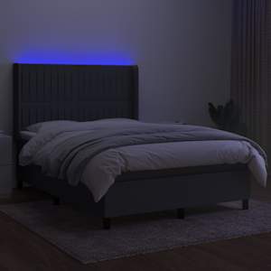 Box spring postelja z vzmetnico LED temno siva 140x190 cm blago - slika 3