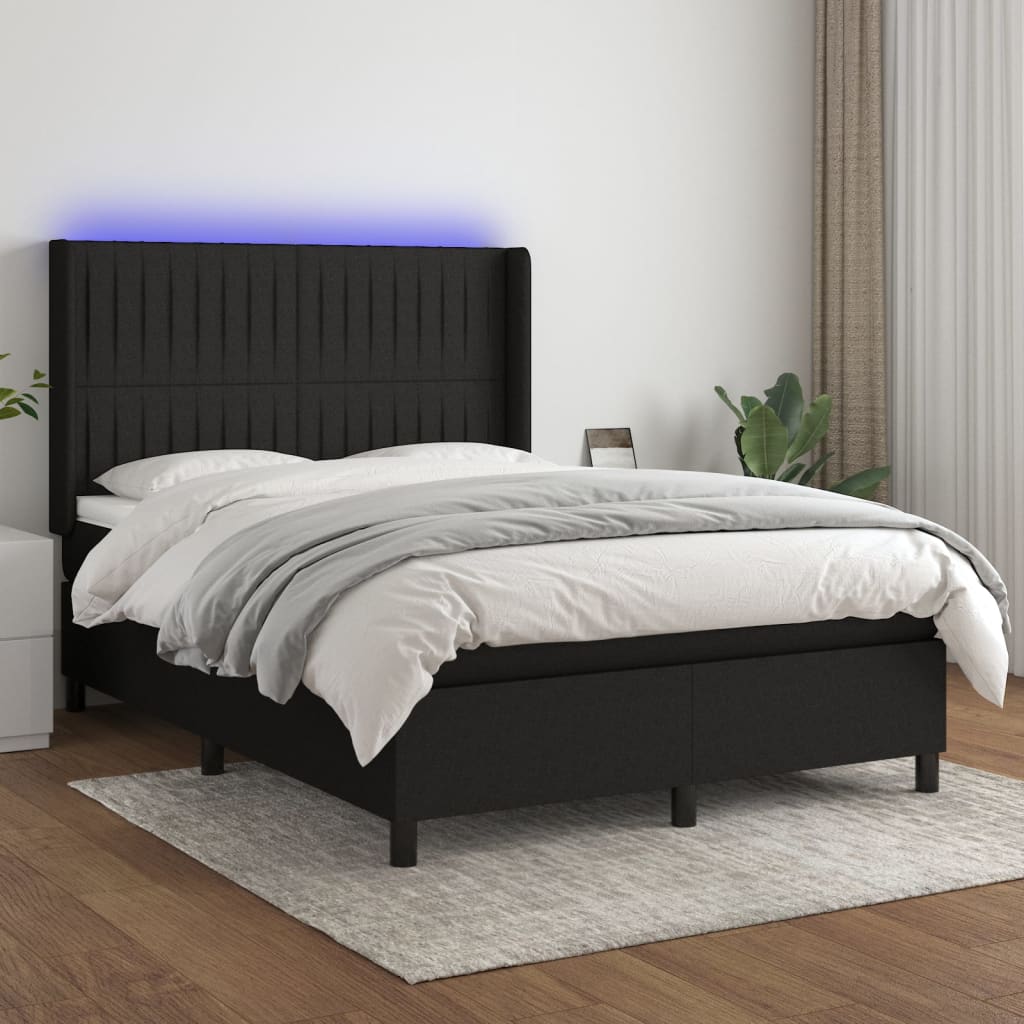 vidaXL Boxspringbett mit Matratze & LED Schwarz 140x190 cm Stoff