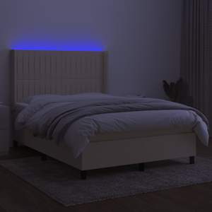 Box spring postel s matrací a LED krémová 140x190 cm textil - obrázek 3