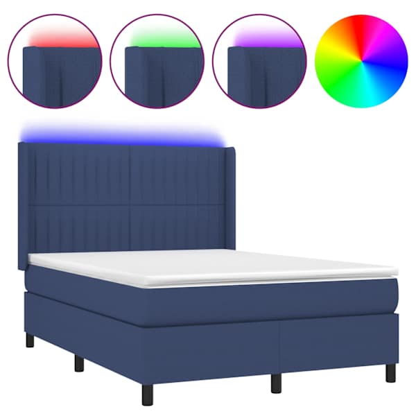 vidaXL kontinentaalvoodi madrats ja LED, sinine, 140x190 cm, kangas