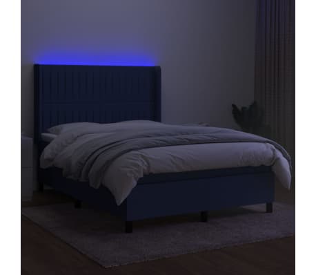 vidaXL Cama box spring c/ colch&atilde;o e LED 140x190 cm tecido azul