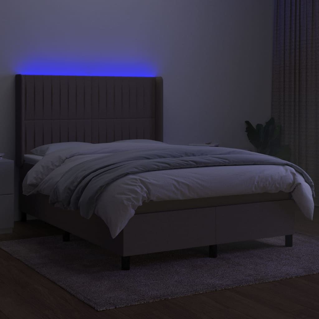 vidaXL Boxspring met matras en LED stof taupe 140x200 cm afbeelding