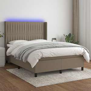 Box spring postel s matrací a LED taupe 140x200 cm textil - obrázek 1
