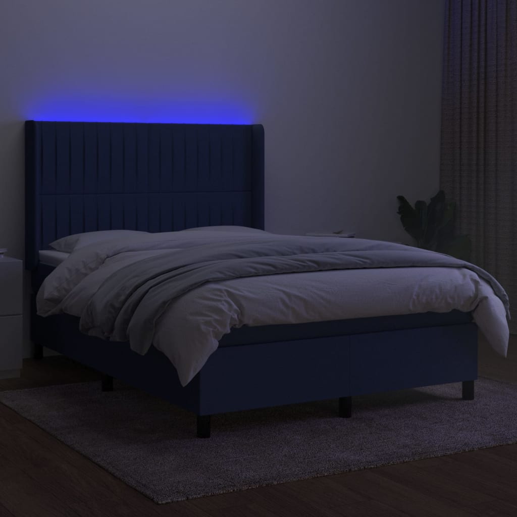 vidaXL Boxspring met matras en LED stof blauw 140x200 cm afbeelding