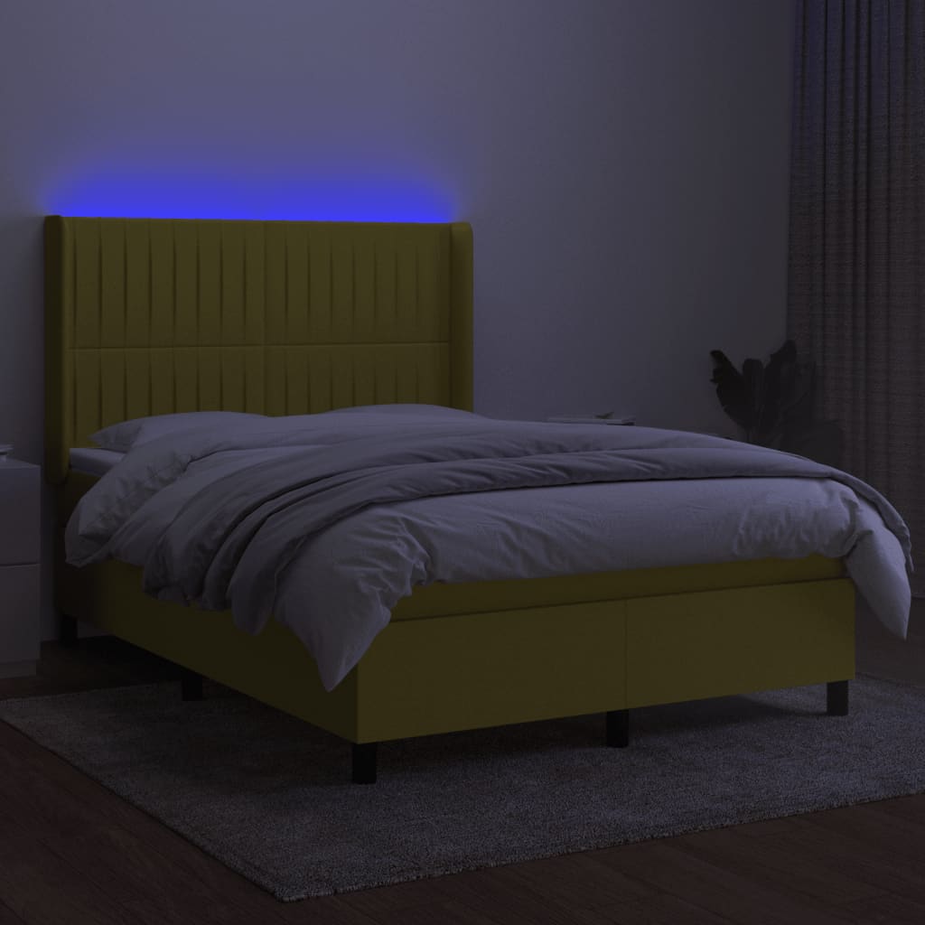 Zöld szövet rugós és LED-es ágy matraccal 140x200 cm 