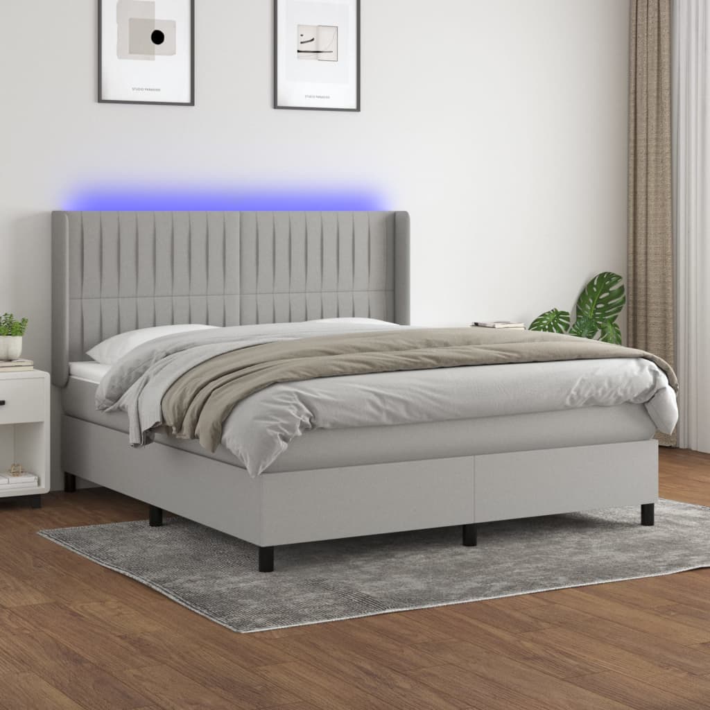 Krevet box spring s madracem LED svjetlosivi 160×200 cm tkanina Kreveti i dodaci za krevete Naručite namještaj na deko.hr