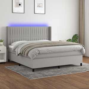 Box spring postel s matrací a LED světle šedá 160x200 cm textil - obrázek 1