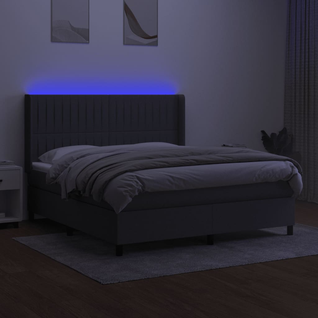 vidaXL Boxspring met matras en LED stof donkergrijs 160x200 cm afbeelding
