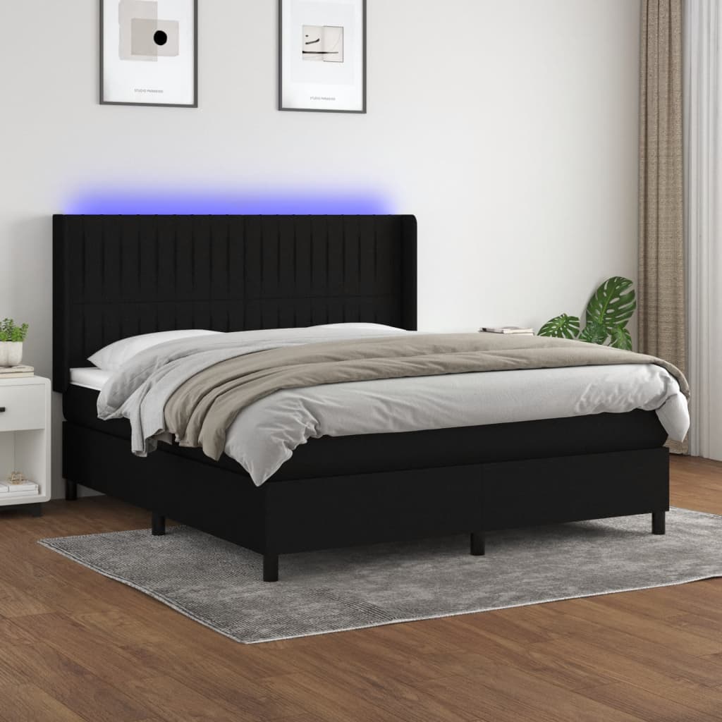 Box spring postel s matrací a LED černá 160x200 cm textil