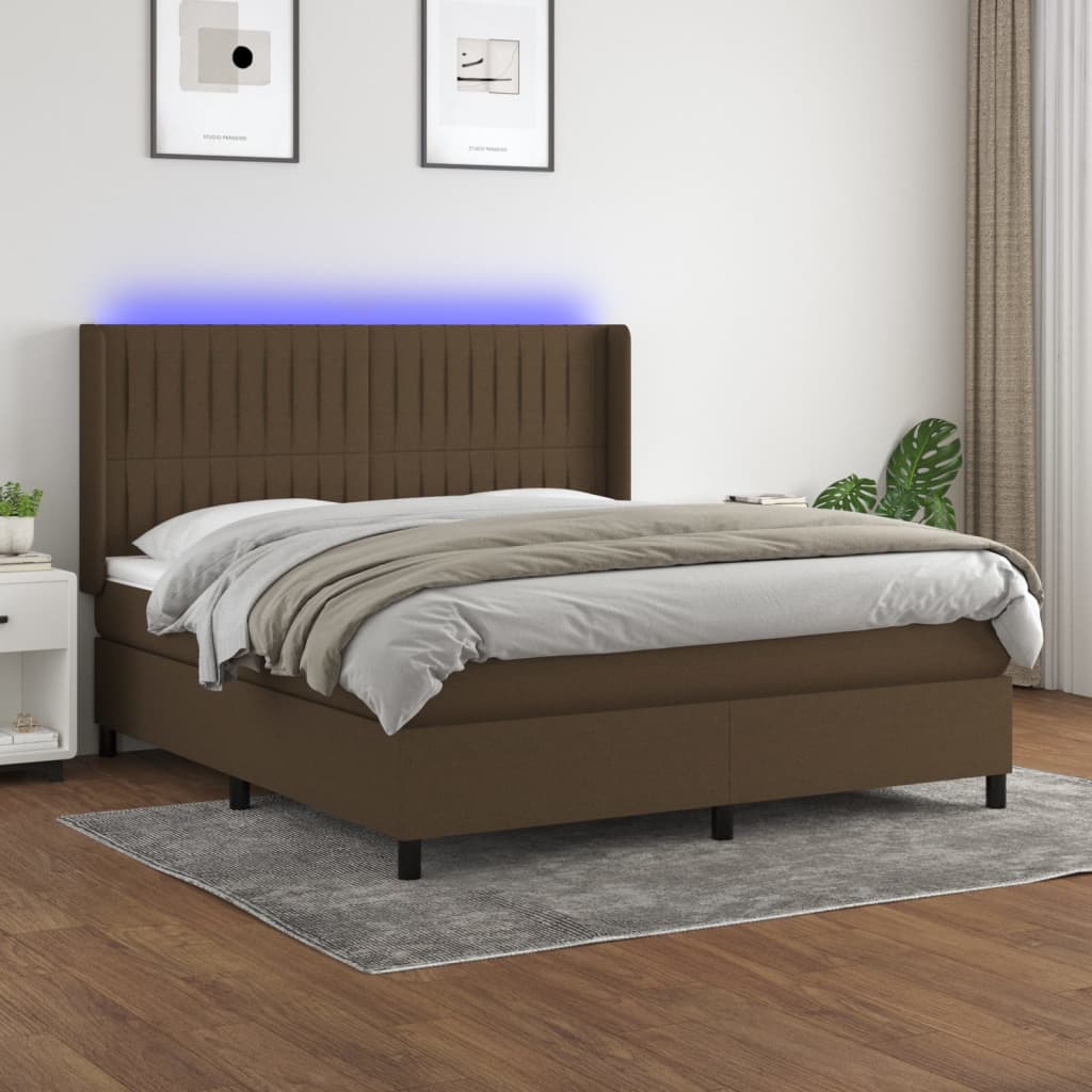 vidaXL Boxspringbett mit Matratze & LED Dunkelbraun 160x200 cm Stoff