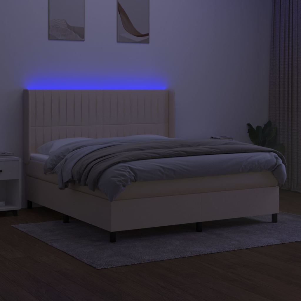 Thumbnail - vidaXL Boxspringbett mit Matratze & LED Creme 160x200 cm Stoff