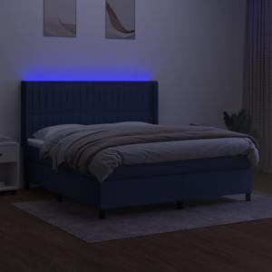 Box spring postel s matrací a LED modrá 160x200 cm textil - obrázek 3