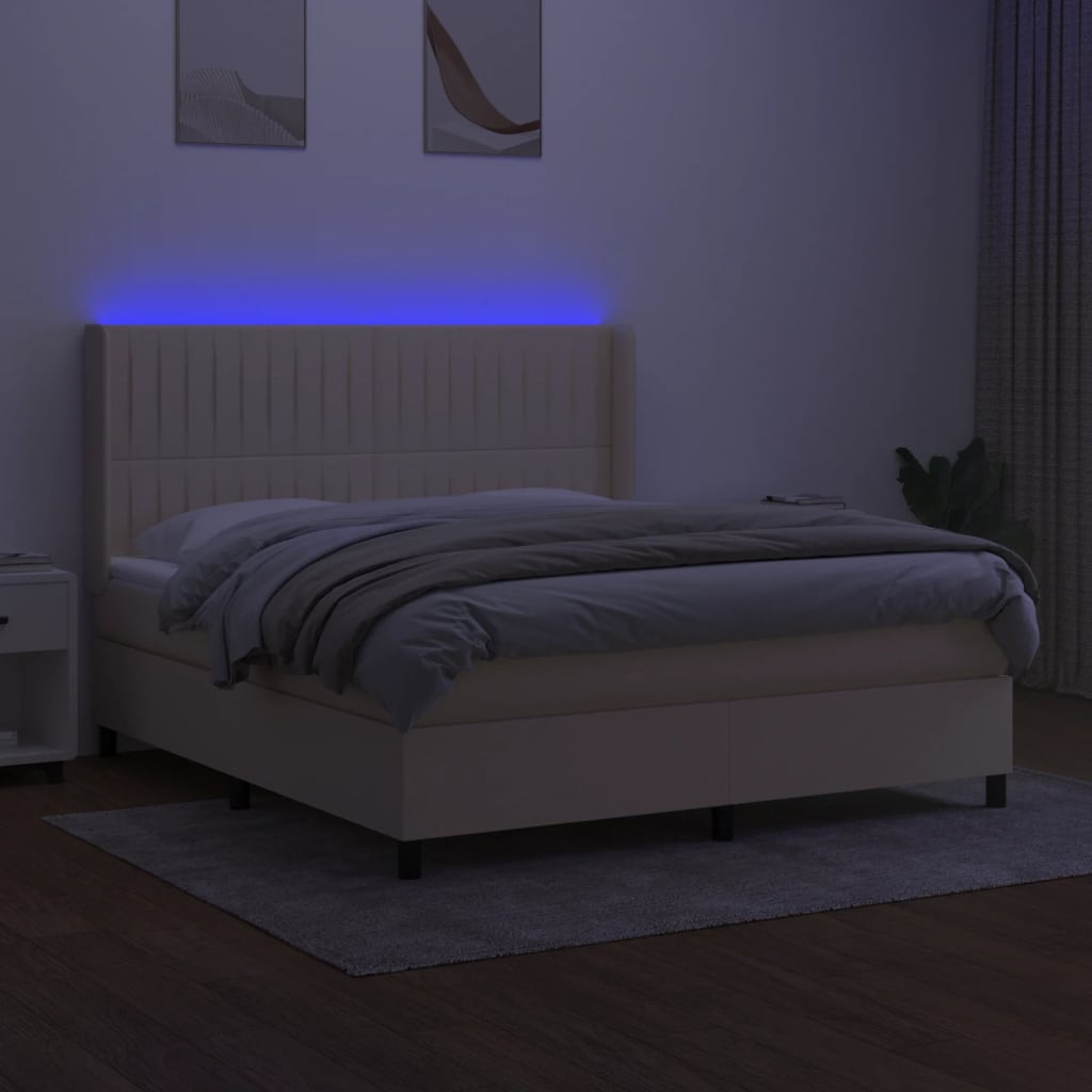 Thumbnail - vidaXL Boxspringbett mit Matratze & LED Creme 180x200 cm Stoff