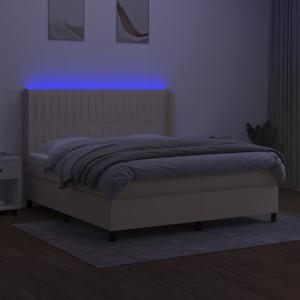 Box spring postel s matrací a LED krémová 180x200 cm textil - obrázek 3