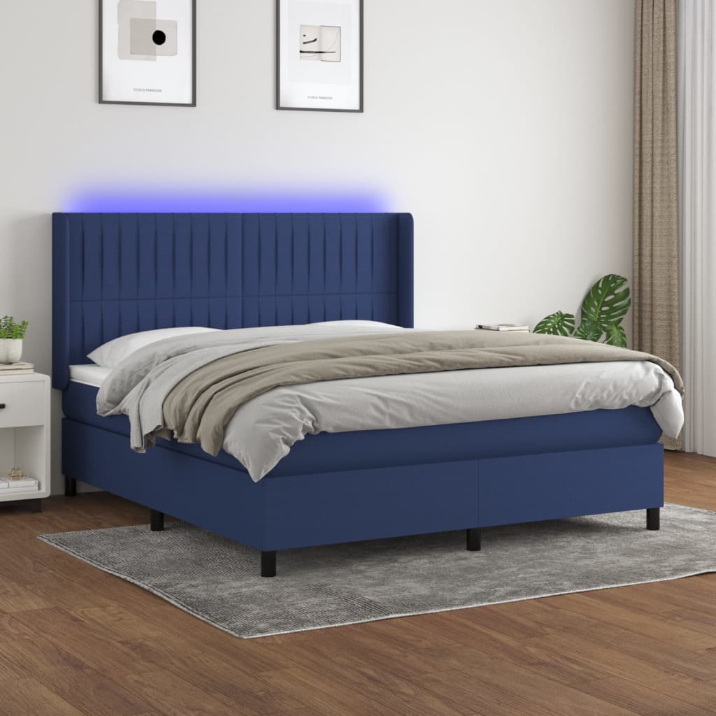 vidaXL Boxspringbett mit Matratze & LED Blau 180x200 cm Stoff