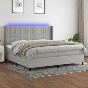 Box spring postel s matrací a LED světle šedá 200x200 cm textil - obrázek 1
