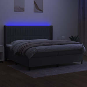 Box spring postel s matrací a LED tmavě šedá 200x200 cm textil - obrázek 3