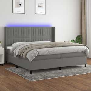 Box spring postel s matrací a LED tmavě šedá 200x200 cm textil - obrázek 1
