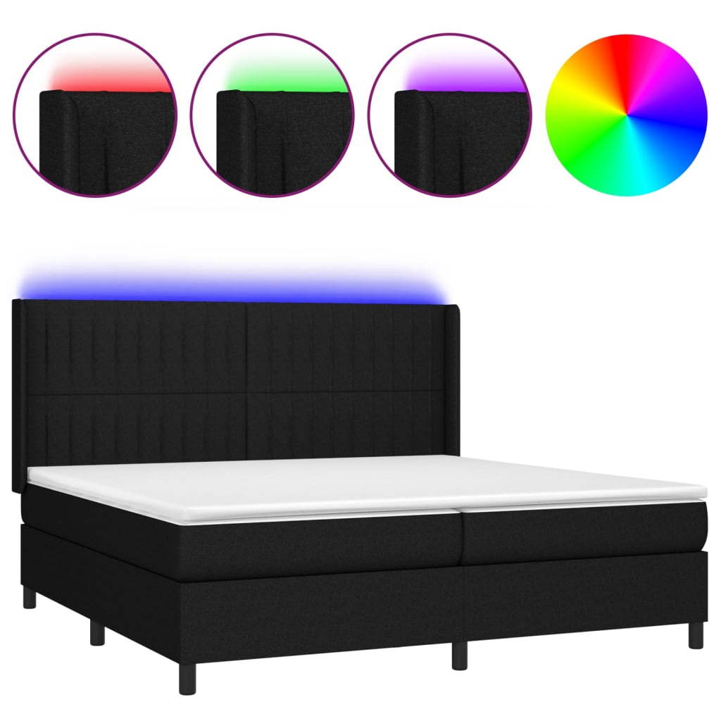vidaXL Box spring postel s matrací a LED černá 200x200 cm textil