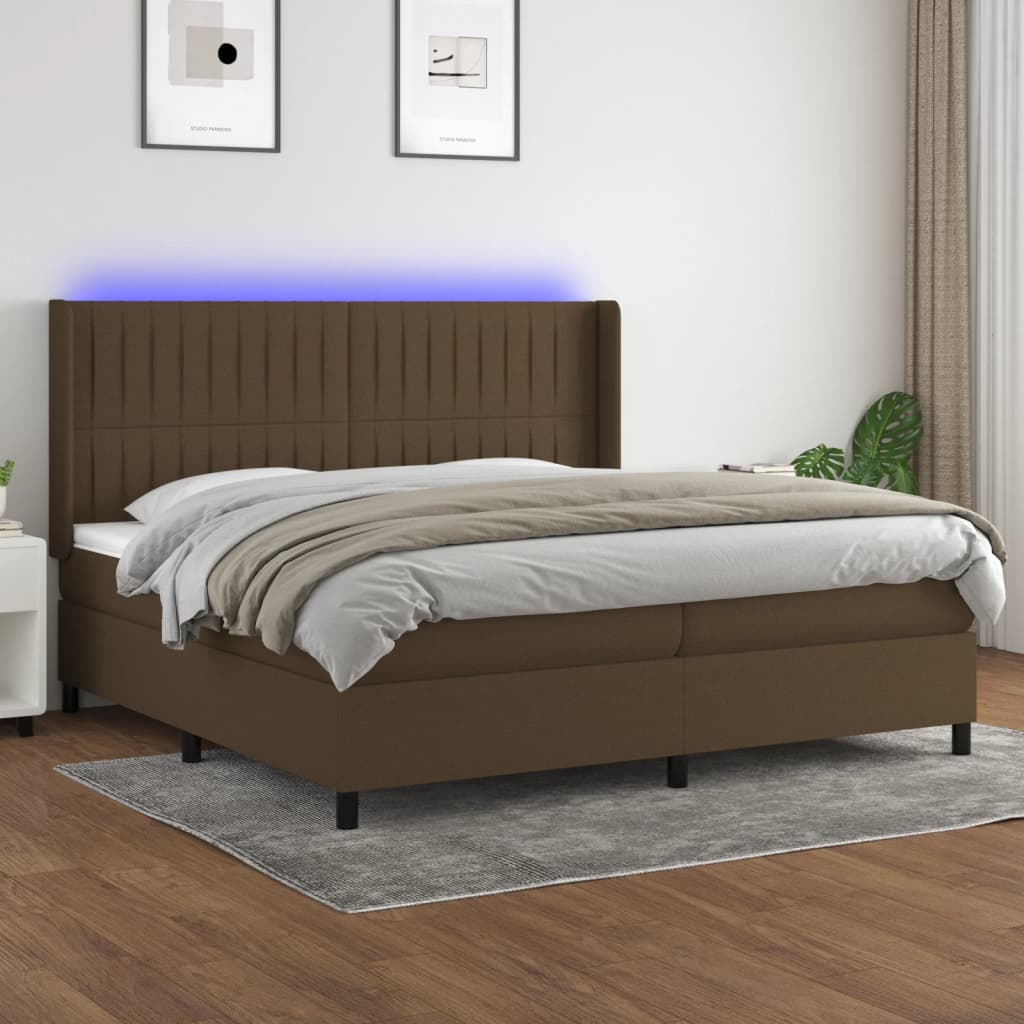 vidaXL Boxspringbett mit Matratze & LED Dunkelbraun 200x200 cm Stoff