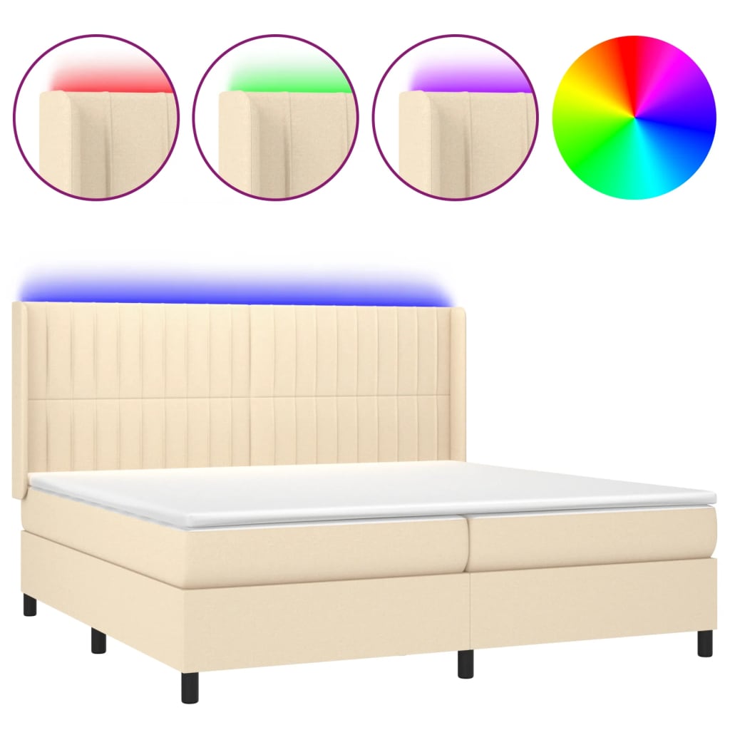 vidaXL Boxspring met matras en LED stof crèmekleurig 200x200 cm