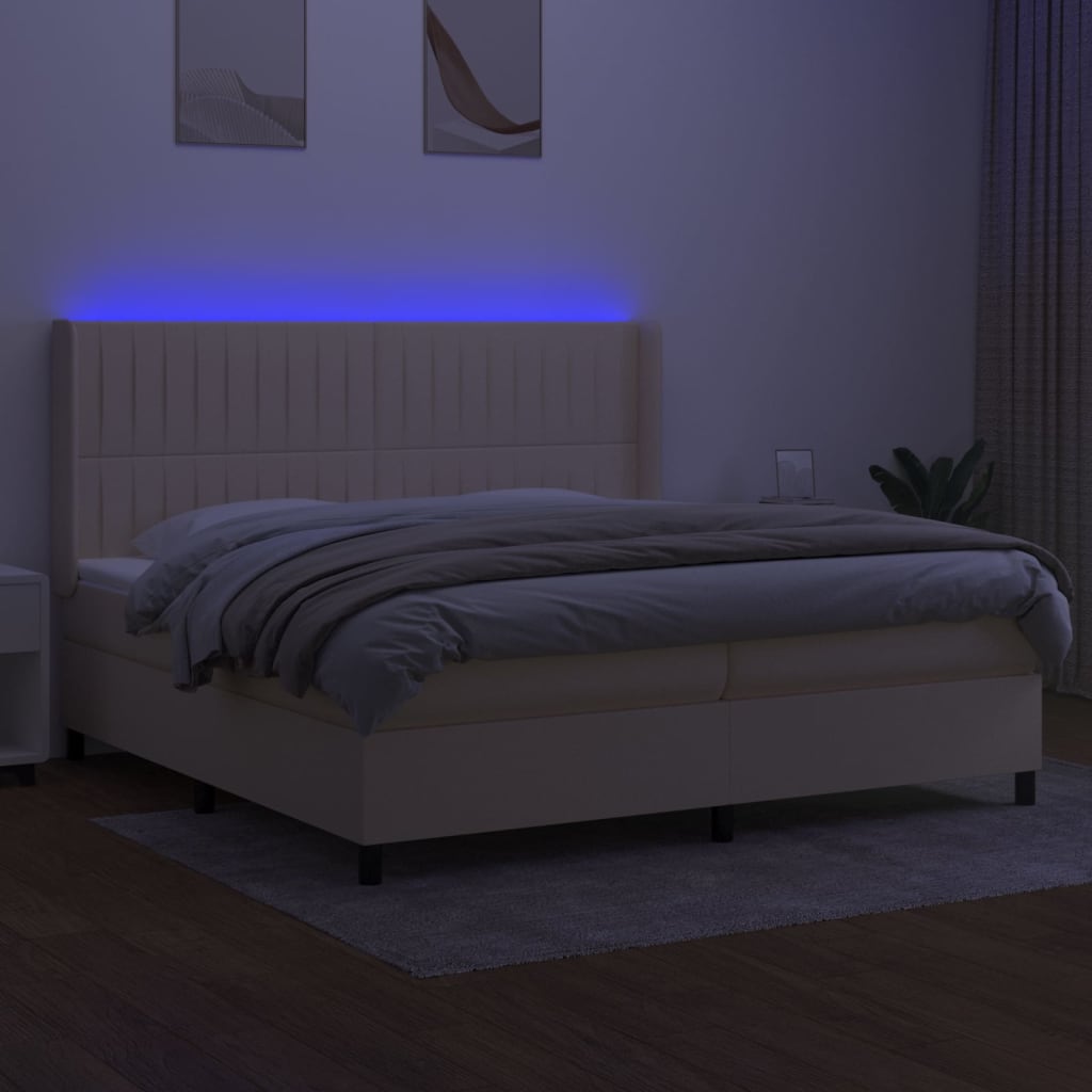 vidaXL Boxspring met matras en LED stof crèmekleurig 200x200 cm afbeelding