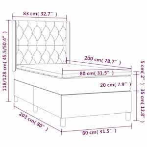 Box spring postel s matrací a LED světle šedá 80x200 cm textil - obrázek 8