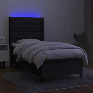 Box spring postel s matrací a LED černá 80 x 200 cm textil - obrázek 3