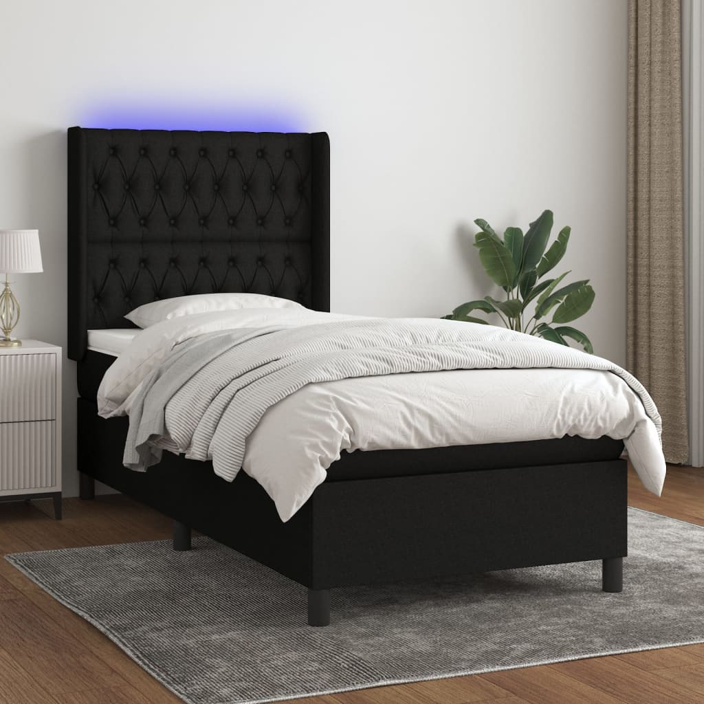 Sommier tapissier avec matelas et LED Noir 80x200cm Tissu