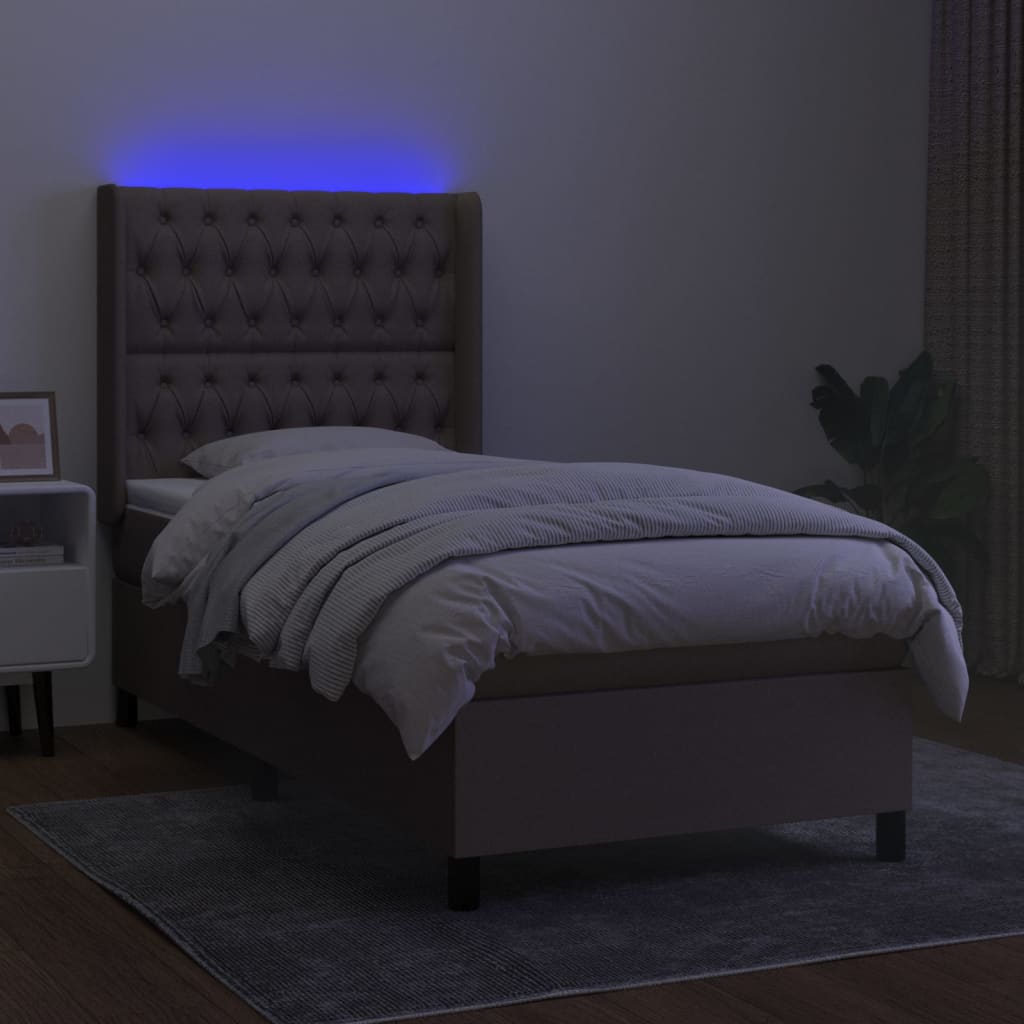 vidaXL Boxspring met matras en LED stof taupe 80x200 cm afbeelding