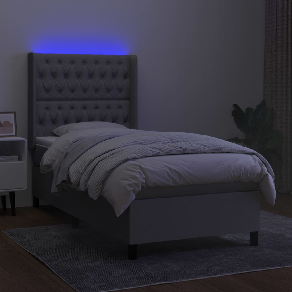 Box spring postelja z vzmetnico LED svetlo siva 90x190 cm blago